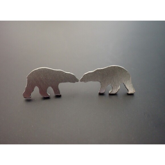Silver Bear Silhouette Post Earrings 3/4" - Picture 3 of 9